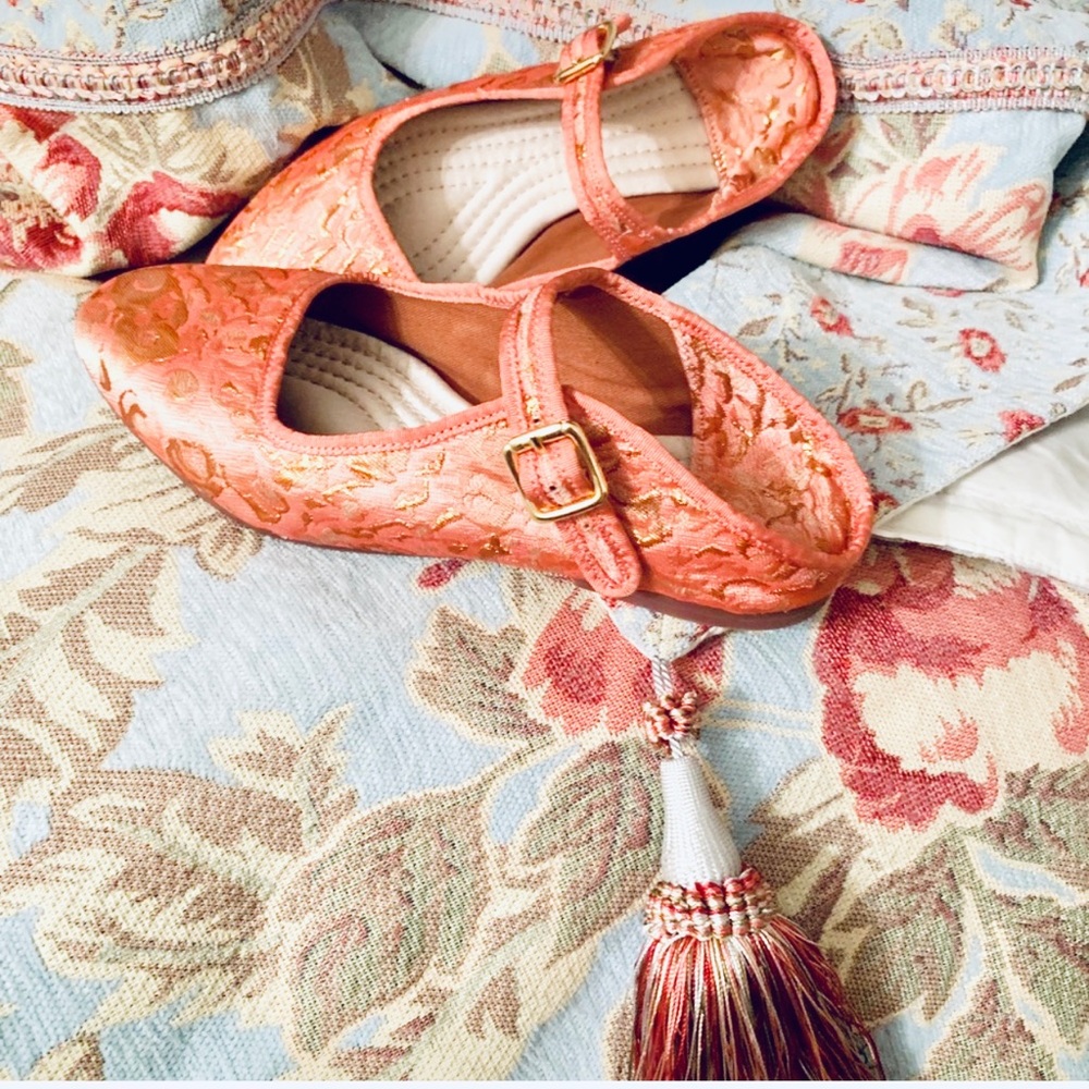 FREE PEOPLE PEACH BLUSH BROCADE MARY JANES #FP